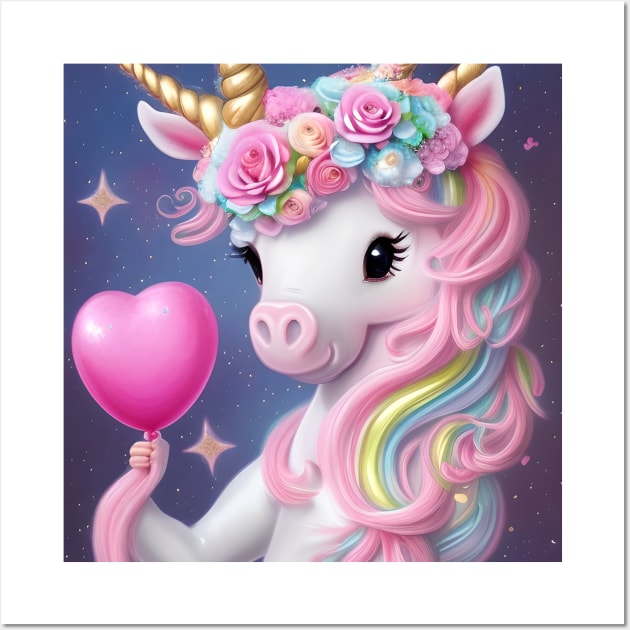 Fantasy Cute and adorable Kawaii unicorn Wall Art by CBV